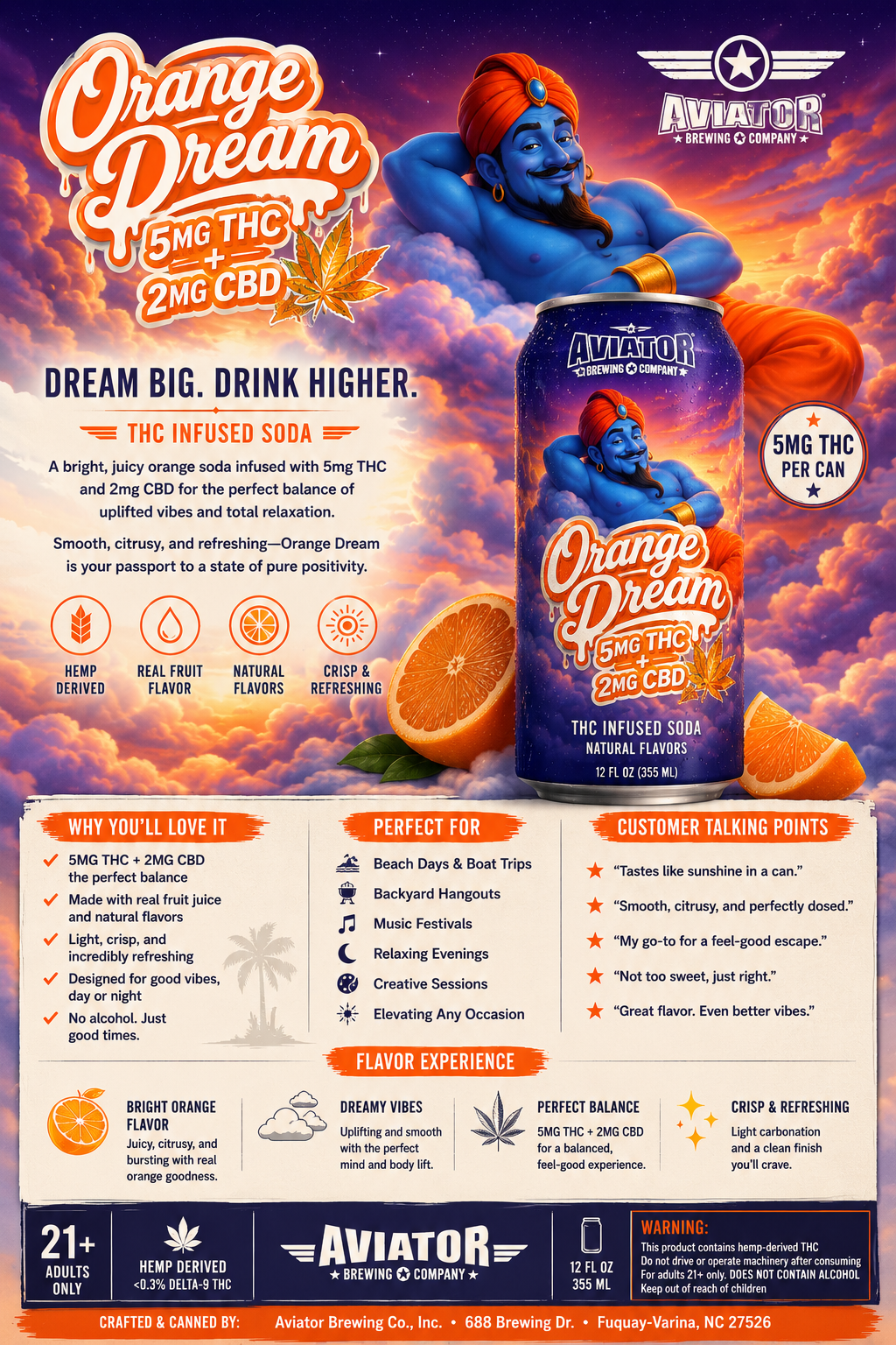 Orange Dream THC Soda beverage artwork